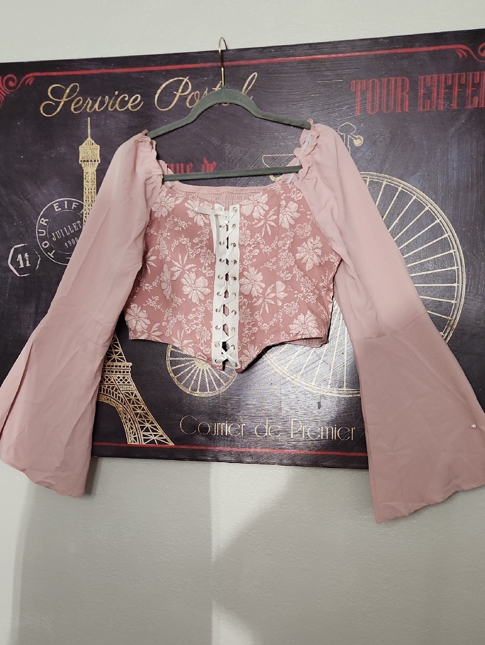 Women's Lace-Up Pink Floral Corset Top Pit 22, - Picture 2 of 3